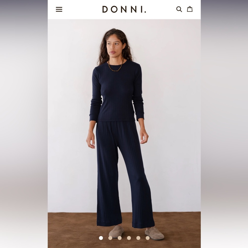 DONNI 100% Cotton Pointelle Simple Crop Pant in Navy (Size S) NWOT